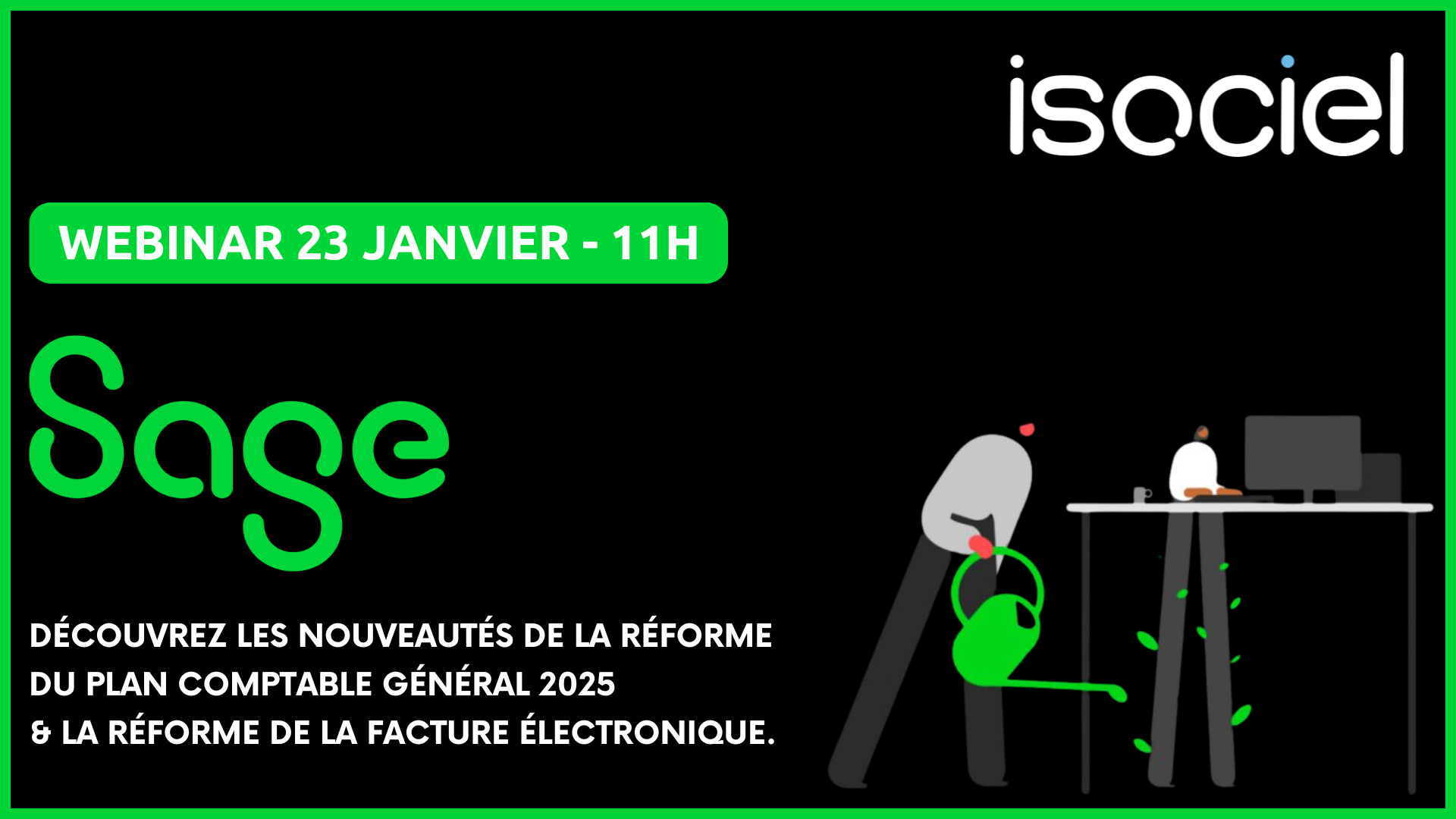 visuel webinar sage et isociel PCG 2025 et facture électronique